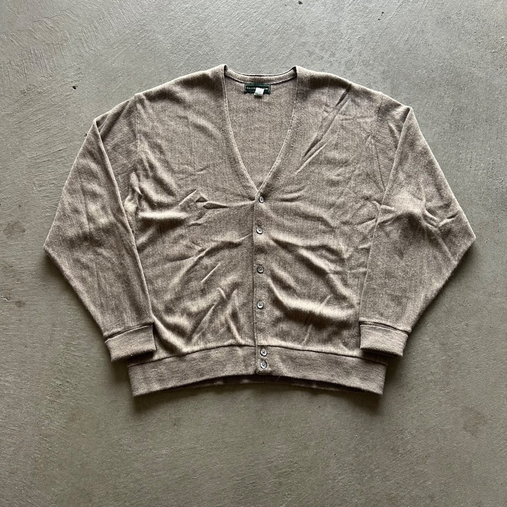 Vintage 80s Club Fellow Cardigan Sweater Size XL Tan USA Made 100% Acrylic